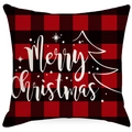 Red and black buffalo plaid Christmas pillow cover featuring white Merry Christmas text - 45*45cm Linen Single-Sided No Insert / Tqym35-1