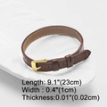 Detail view of brown crocodile texture leather strap bracelet with gold buckle dimensions - Brown Leather Strap