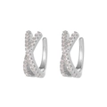 Detailed macro view of silver cross earrings featuring micro-pave sparkling cubic zirconia - 24K / Silver Twisted Pave Style (JQH0410-SS)