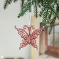 Pink glitter butterfly ornament for Christmas tree decor, size 9x7cm, festive hanging piece - Butterfly Style