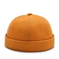 Unisex yellow cotton brimless docker cap with minimalist twill texture and top button detail - One Size / Yellow