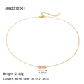 18k gold plated stainless steel necklace with a pink zircon bow pendant and adjustable chain - Pink Butterfly Necklace Style (JDN2312001)