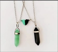 Green and black hexagonal crystal bullet pendants with magnetic heart clasp - Black Stone + Green Aventurine