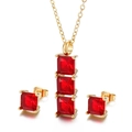 Set gioielli in acciaio dorato con collana e orecchini a perno in zircone rosso quadrato - Oro (Quadrato Rosso)