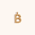 Minimalist 18K gold plated stainless steel letter B pendant with twisted rope texture - Letter B