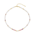 Colorful natural stone beaded necklace with white pink beads and gold plated clasp - Purple Dreamy Beaded Style