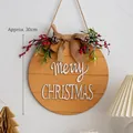 30cm wooden Christmas door sign with Merry Christmas text, burlap bow and pine cones - Classic Merry Christmas (Pine Cone Berries)