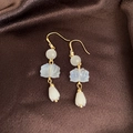Ohrhänger mit Lotusblüten, blau-weißen Blütenblättern und goldenen Haken im China-Stil - Haken-Stil / Gold-Blauer Lotus (5#)