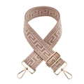 Detail of adjustable geometric Greek key pattern shoulder strap with gold metal hooks - Nude Pink