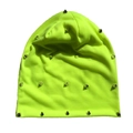 Bonnet en tricot vert néon avec clous argentés, style streetwear punk et hip-hop - Taille unique / Jaune Néon