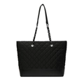 Chique zwarte gewatteerde tote bag met metalen kettingriemen en luxe lederen afwerking - Zwart Oxford Doek