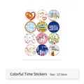 Colorful 13x18cm birthday stickers with 12 round labels featuring cake and unicorn - Sticker - Colorful Time