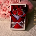 Three red soap roses with dried baby's breath flowers in a gift box with a white ribbon - 3 Red Roses (3075-1)