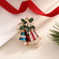 Christmas bell brooch with red and blue enamel, gold alloy finish and sparkling rhinestones - BR0035-Double Bells