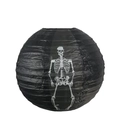 Hanging Halloween black paper lantern featuring white full body skeleton pattern - 8 inch (20cm) / Black Skeleton Without Tassels