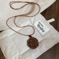 Bohemian wax rope necklace with wooden beads and red bead on beige linen bag - Wax Rope Wood Bead Beaded Round (8#)