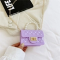 Mini purple jelly bag with pearl handle and gold chain featuring quilted pattern - Purple