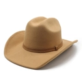 Classic khaki wool felt western cowboy hat with wide brim and leather band detailing - M (56-58cm) / Camel