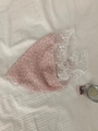 Pink floral fabric headscarf with white lace trim for a sweet summer aesthetic look - Pink Floral Lace