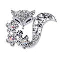 Funkelnde Silberfuchs-Brosche mit Kristallblumen und bunten Strasssteinen - Silber