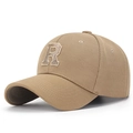 Casquette de baseball kaki avec broderie 3D de la lettre R et maille texturée de qualité - Réglable / Beige Foncé