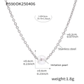 Minimalist stainless steel necklace with round white pearl pendant in silver finish - Single Pearl Style - Silver (P590-A)