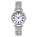 Montre de luxe argentée pour femme avec strass et index en pierres colorées - Argent