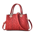 Red embossed women's handbag with geometric diamond pattern and golden hardware - Red