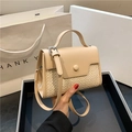 Sac à main beige en cuir PU et paille avec poignée et bandoulière amovible - Kaki