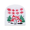 Dettaglio del berretto natalizio in maglia con motivi di pupazzo di neve, fiocchi e pini - Taglia unica(56-58cm) / Motivo Pupazzo di Neve Bianco (Stile A)