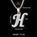 Silver letter H pendant necklace with crystals on 70cm stainless steel chain - Letter H + 70cm Chain