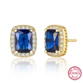 S925 sterling silver stud earrings featuring square blue zircon and gold plating - 925 Silver / Gold & Blue