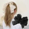 Elegant cream white organza bow hair claw clip for high ponytail styling on women - Mesh Bow Banana Clip / Off White