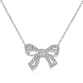 Elegant S925 sterling silver bow pendant necklace with sparkling pavé cubic zirconia - Bowknot Necklace / Silver