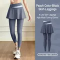 Two-piece yoga leggings skirt in Whale Blue with high-waist tummy control design - S / Whale Blue Skort Leggings