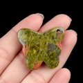 Handheld green and red patterned crystal butterfly stone pendant with hanging hole - Unakite