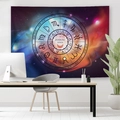 Arazzo astratto dei segni zodiacali con sfondo nebulosa e simboli astrologici - Stile Zodiaco Cielo Stellato (GT2278) / Peluche corto-95x75cm