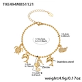 Detail van de gouden roestvrijstalen bedelarmband met zeedieren en zirkonia-hangers - Gouden Armband (TXE494-16+5cm)