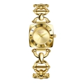 Dettaglio ravvicinato di un orologio vintage dorato con quadrante quadrato e numeri romani - Cinturino Oro Quadrante Oro