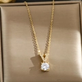 Elegant 18K gold plated V-shaped necklace with a large round clear zircon pendant - 66#xl1780-29 Titanium Steel With Real Gold Plating