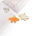 Cute orange and yellow enamel dinosaur keychain pendant with textured gold metal back - Stegosaurus / 25x16mm / Orange