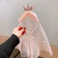 Serre-tête couronne rose pour fille avec voile en tulle et glands de perles - 2# Couronne Rose