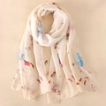 Elegant chiffon long scarf with multi-color butterfly print on beige background - Beige Colorful Butterfly