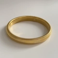 Minimalist gold-plated wide elastic bangle with textured metal surface for stacking - 10mm Width / Gold
