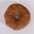 Brown plush donut dog toy with colorful embroidery accents and central ring hole - New Brown Donut