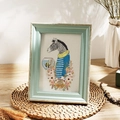 Vintage mint green wooden photo frame with artistic zebra illustration on woven mat - 5 Inch / Lake Blue