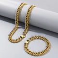 Textured gold curb chain necklace and bracelet set with secure lobster clasps - Japanese Buckle / Bracelet 20CM / Gold