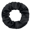Classic large black satin hair scrunchie with a silky finish and pleated design - Black
