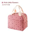 Pink floral corduroy lunch bag with cream handles and front pocket, size 25.5x21x17cm - Pink Floral