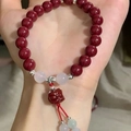 Exquisite red beaded bracelet with red PiXiu charm and soft tassel detail for women - Vermilion Lion Dance Bracelet #sz405